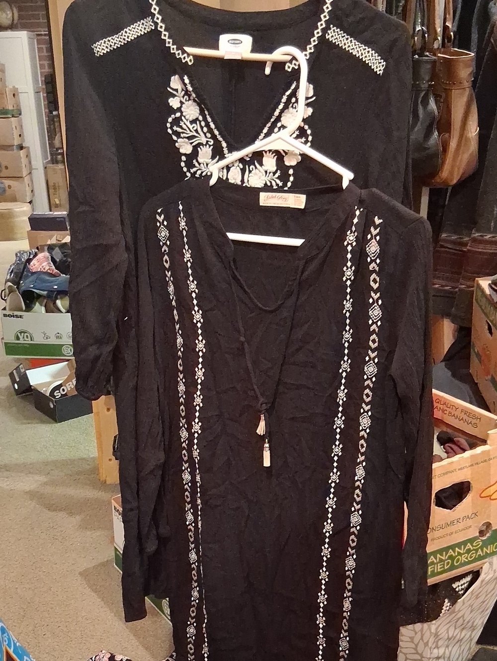 2 Black Embroidered V-Neck Boho Tunic Dresses ...set Of 2 Dresses!